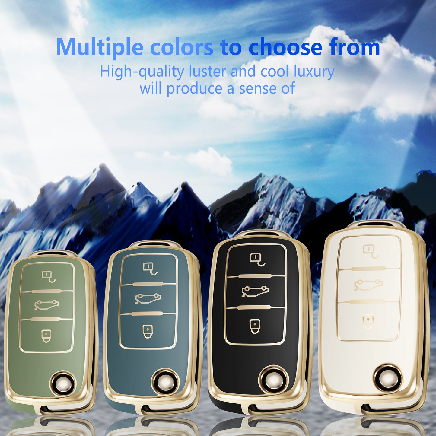 for VW Volkswagen Key Fob Cover Car Key Case Shell with Gold Keychain fit Jetta Beetle Tiguan Passat Golf