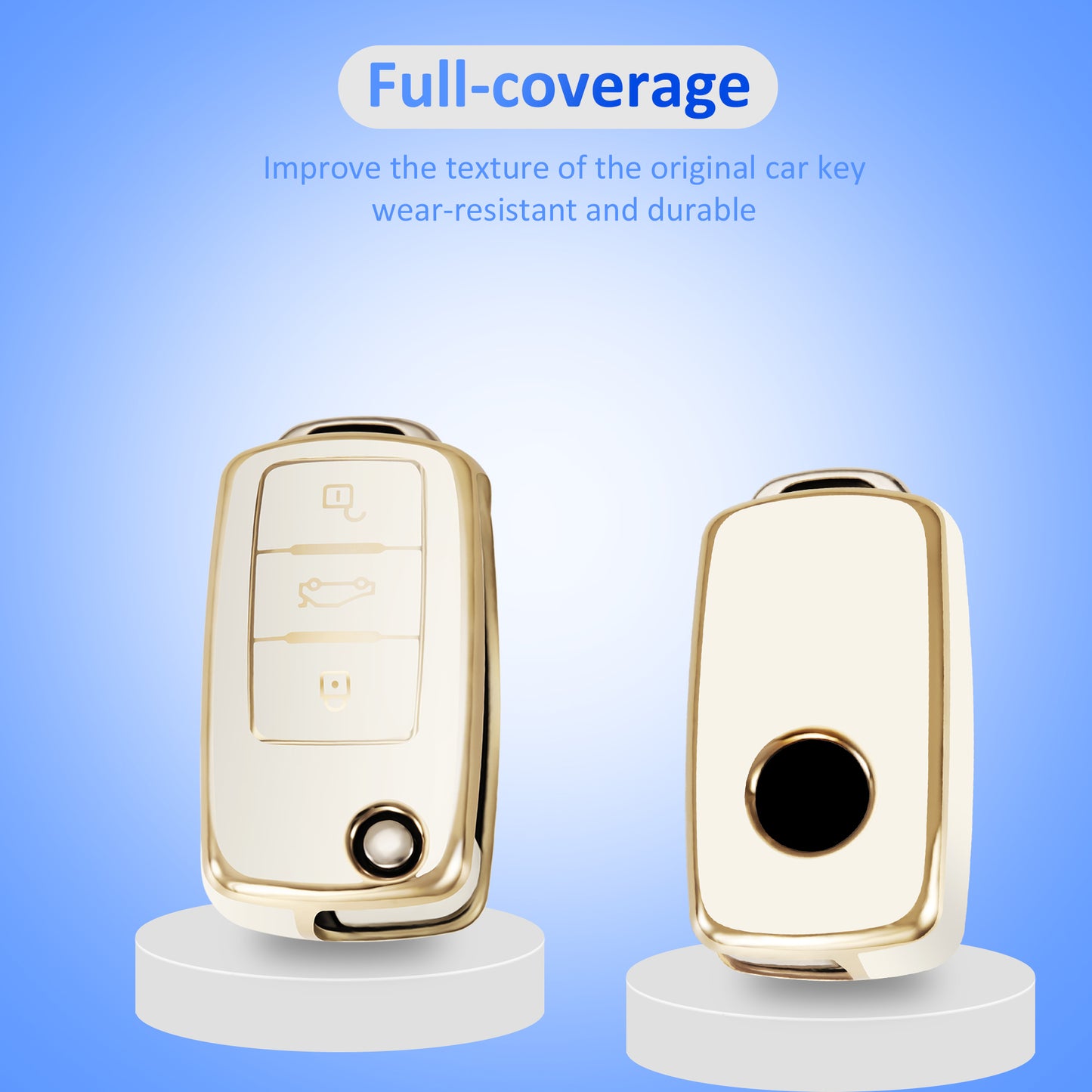 for VW Volkswagen Key Fob Cover Car Key Case Shell with Gold Keychain fit Jetta Beetle Tiguan Passat Golf