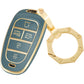 Key Fob Cover for Hyundai-Premium Key Case Shell with Gold Keychain fit Hyundai Sonata Santa fe Tucson