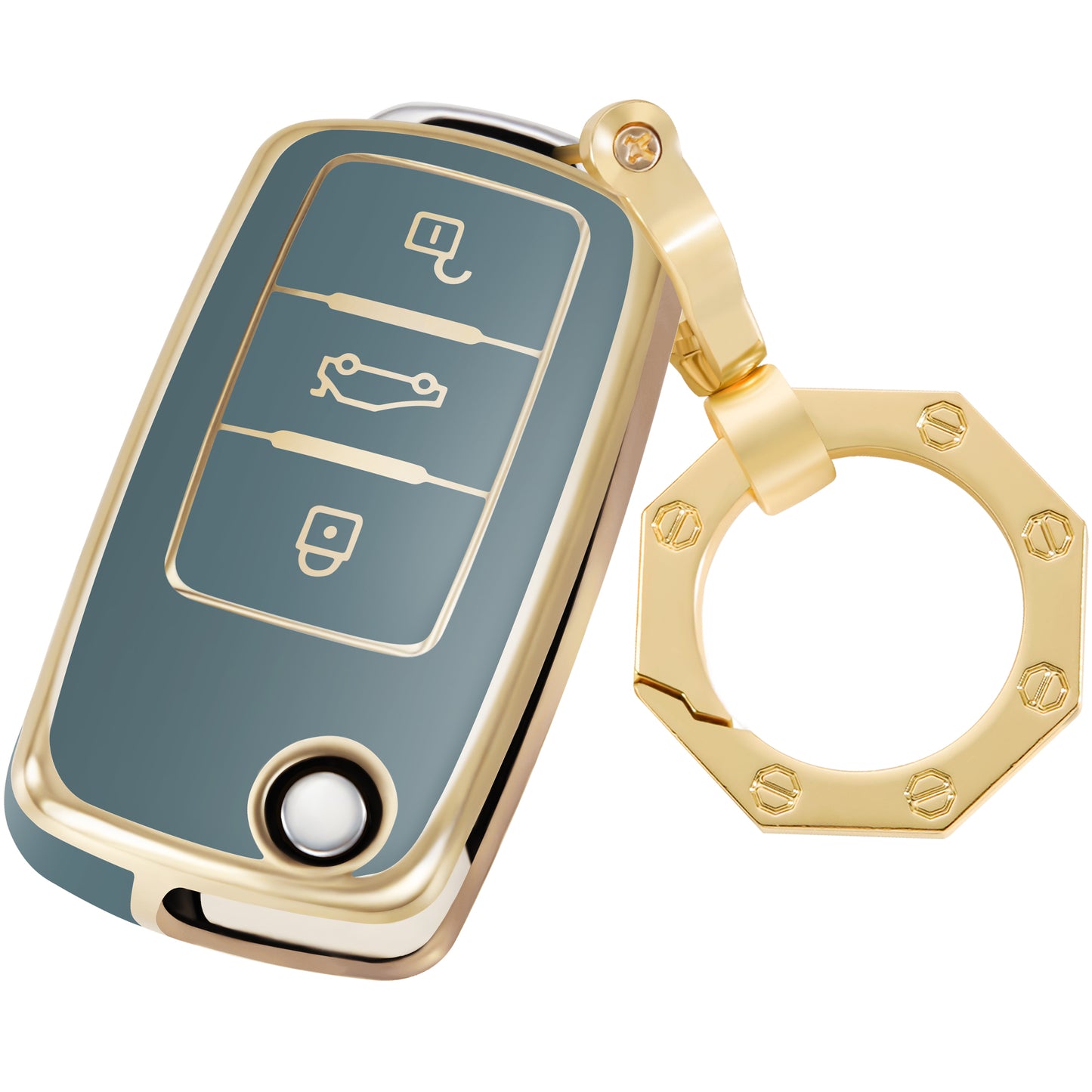 for VW Volkswagen Key Fob Cover Car Key Case Shell with Gold Keychain fit Jetta Beetle Tiguan Passat Golf