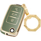 for VW Volkswagen Key Fob Cover Car Key Case Shell with Gold Keychain fit Jetta Beetle Tiguan Passat Golf