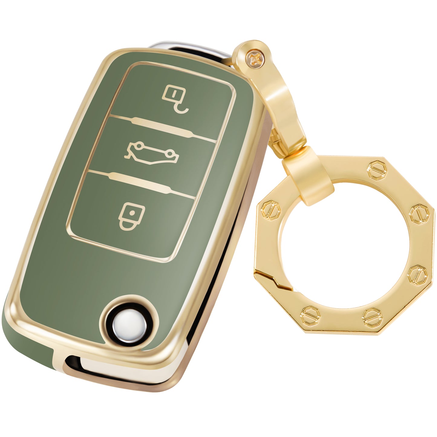 for VW Volkswagen Key Fob Cover Car Key Case Shell with Gold Keychain fit Jetta Beetle Tiguan Passat Golf